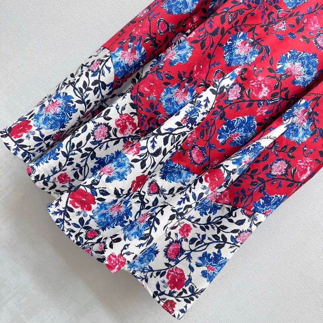 LV FLORAL SILK SKIRT IN RED