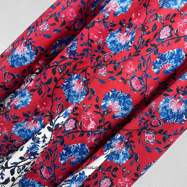 LV FLORAL SILK SKIRT IN RED