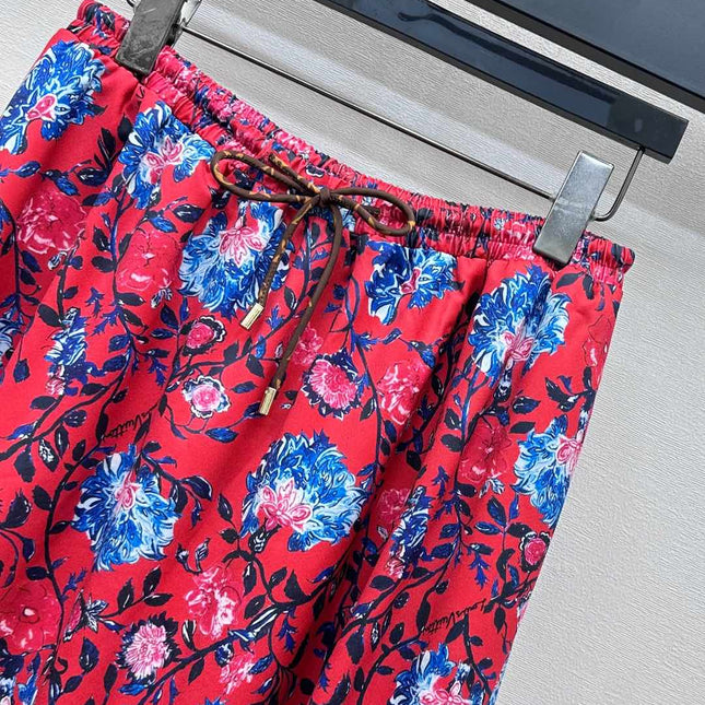 LV FLORAL SILK SKIRT IN RED