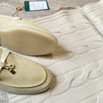 SUMMER WALK LOAFERS BEIGE SUEDE GOLD PADLOCK CHARM