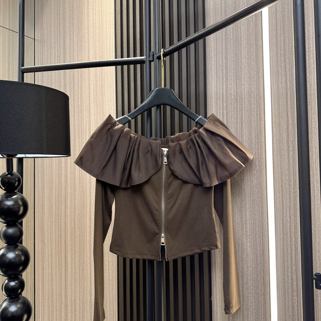 MIUMIU LONG-SLEEVE ZIP-UP TEE STYLE 270