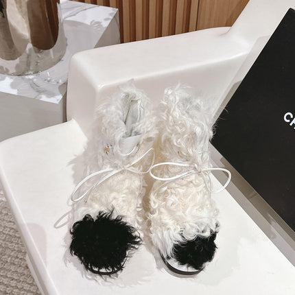 SHORT BOOTS IN WHITE LAMB FUR AND LAMBSKIN 962186