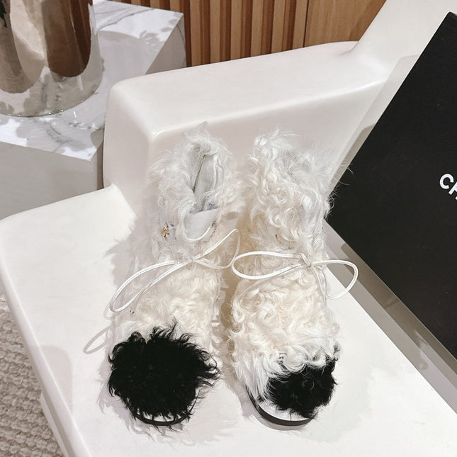 SHORT BOOTS IN WHITE LAMB FUR AND LAMBSKIN 962186