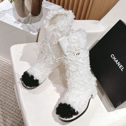 SHORT BOOTS IN WHITE LAMB FUR AND LAMBSKIN 962188