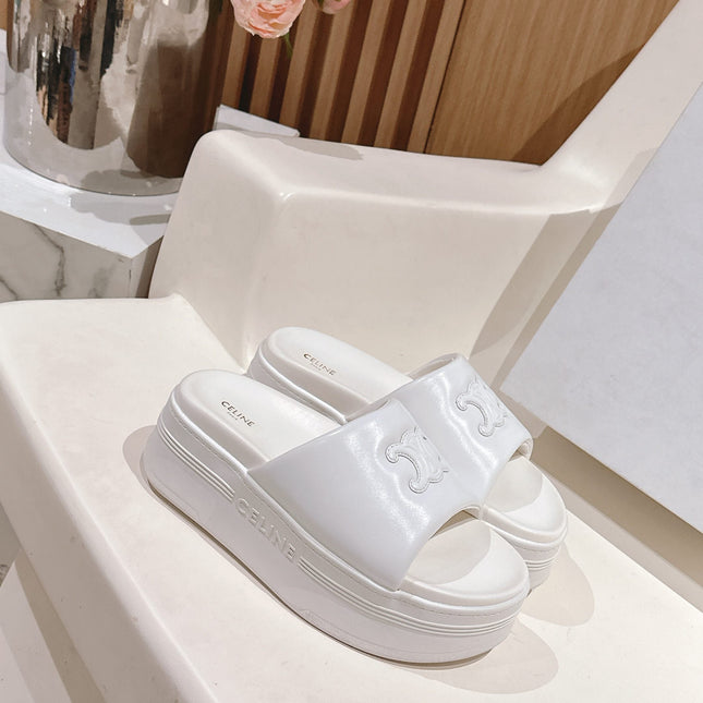 BLOCK SLIDE WITH TRIOMPHE IN WHITE SMOOTH LAMBSKIN
