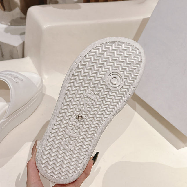 BLOCK SLIDE WITH TRIOMPHE IN WHITE SMOOTH LAMBSKIN