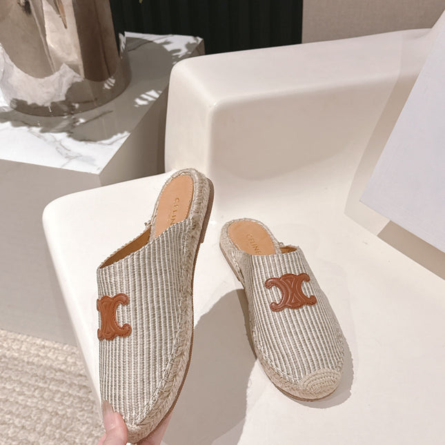CELINE 25S LES ESPADRILLES MULE IN LIGHT GRAY CANVAS
