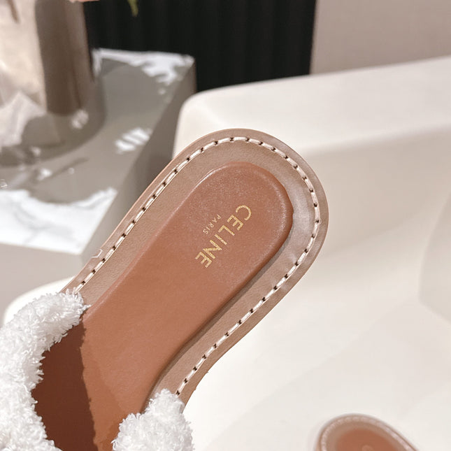 CELINE 25S LYMPIA TWISTED SANDAL IN WHITE SPONGE FABRIC