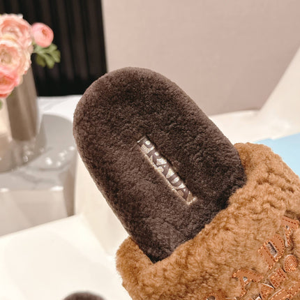 PRADA 25S FLAT MULES IN DARK BROWN RABBIT FUR