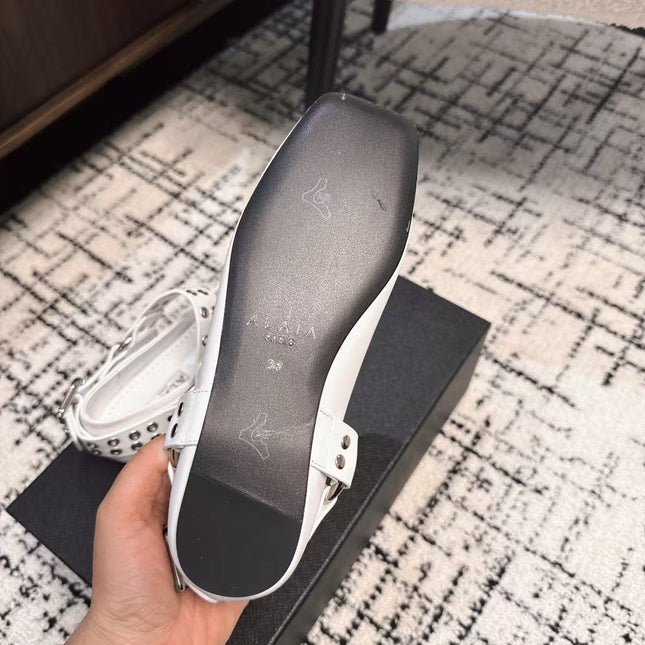 BIKER BALLET FLATS IN WHITE CALFSKIN