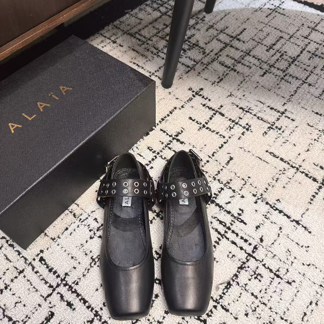 BIKER BALLET FLATS IN BLACK CALFSKIN