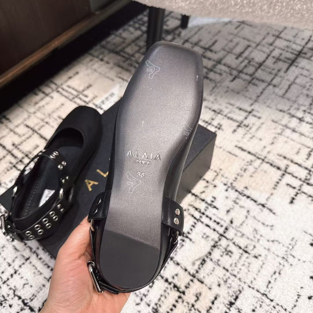 BIKER BALLET FLATS IN BLACK CALFSKIN