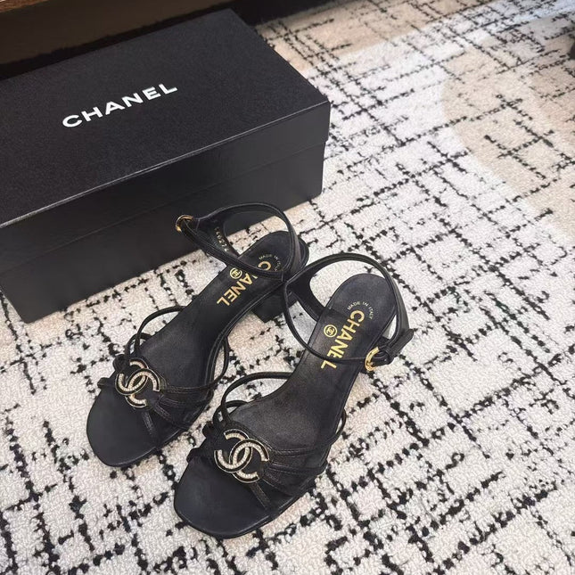 MID HEEL SANDALS IN BLACK LAMBSKIN