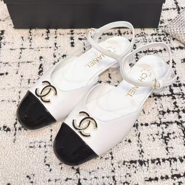 FLAT SLINGBACKS IN WHITE MIX BLACK CALFSKIN