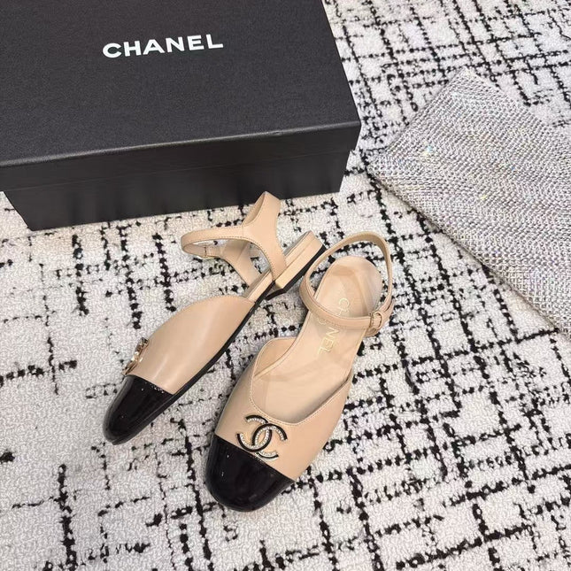 FLAT SLINGBACKS IN MACAROON BEIGE MIX BLACK CALFSKIN