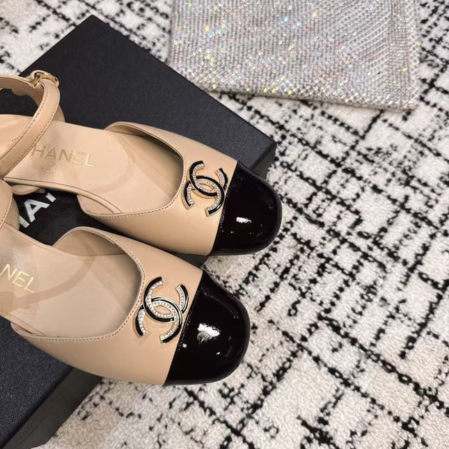 FLAT SLINGBACKS IN MACAROON BEIGE MIX BLACK CALFSKIN