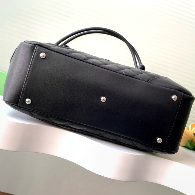 CHANEL CAMBON LARGE FLAP 25S 33 CM IN BLACK CALFSKIN WITH LOGO