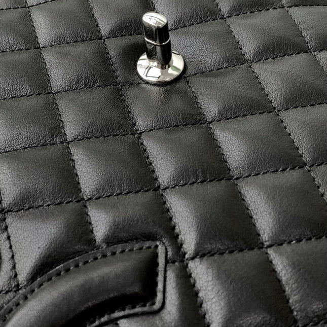 CHANEL CAMBON LARGE FLAP 25S 33 CM IN BLACK CALFSKIN WITH LOGO
