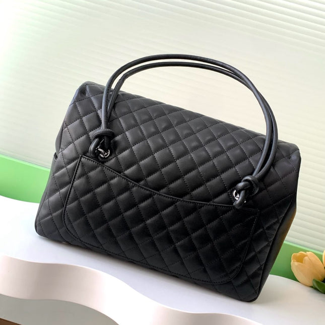 CHANEL CAMBON LARGE FLAP 25S 33 CM IN BLACK CALFSKIN WITH LOGO