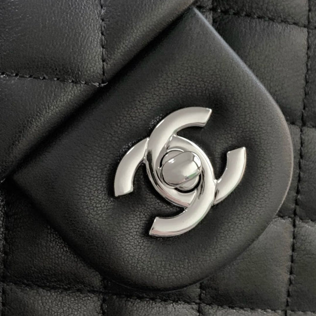 CHANEL CAMBON LARGE FLAP 25S 33 CM IN BLACK CALFSKIN WITH LOGO