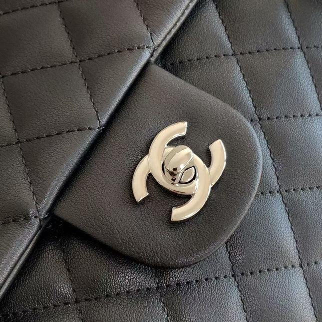 CHANEL CAMBON LARGE FLAP 25S 33 CM IN BLACK CALFSKIN WITH WHITE LOGO