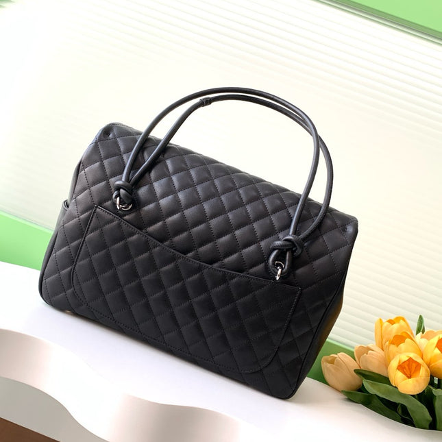 CHANEL CAMBON LARGE FLAP 25S 33 CM IN BLACK CALFSKIN WITH WHITE LOGO