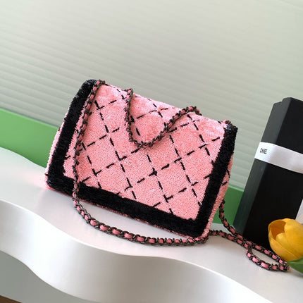 CLASSIC FLAP BAG 21 IN BLACK PINK SEQUINS RUTHENIUM HARDWARE