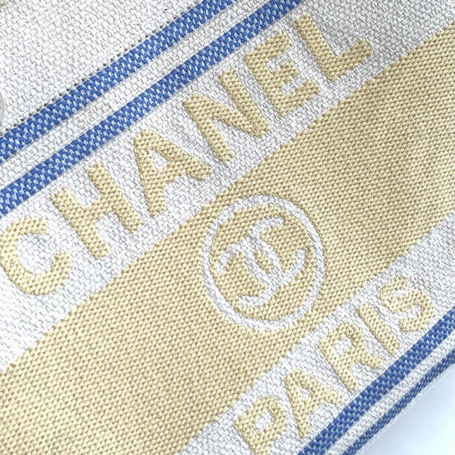 SHOPPING BAG 34 IN WHITE BLUE AND YELLOW CANVAS