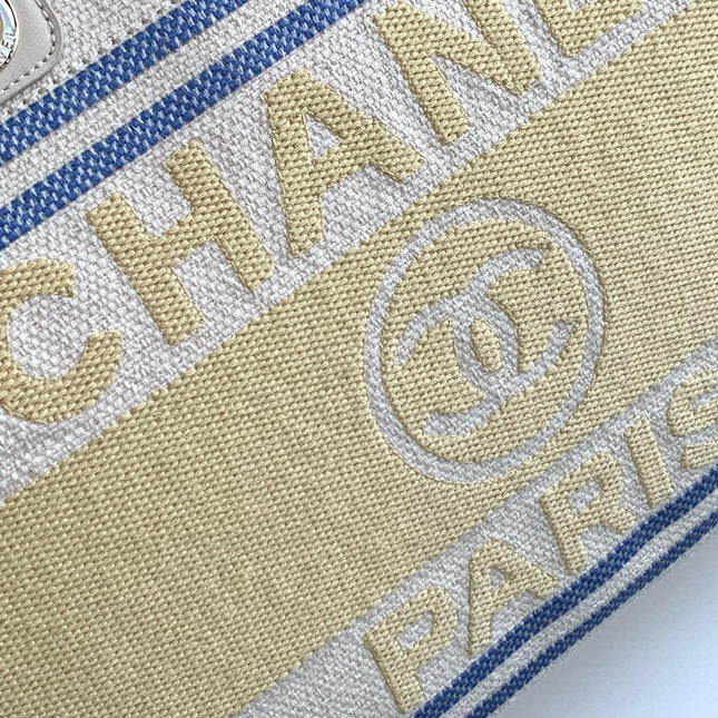 SHOPPING BAG 38 IN WHITE BLUE AND YELLOW CANVAS