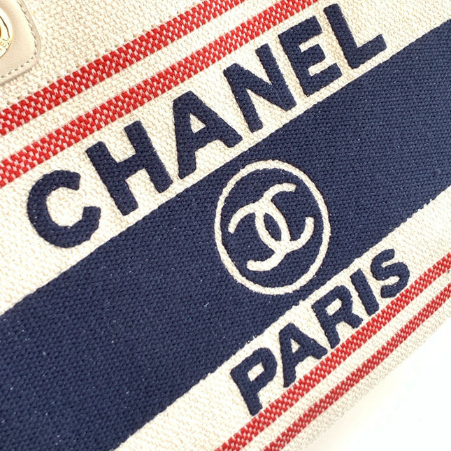 SHOPPING BAG 34 IN WHITE RED AND NAVY BLUE CANVAS