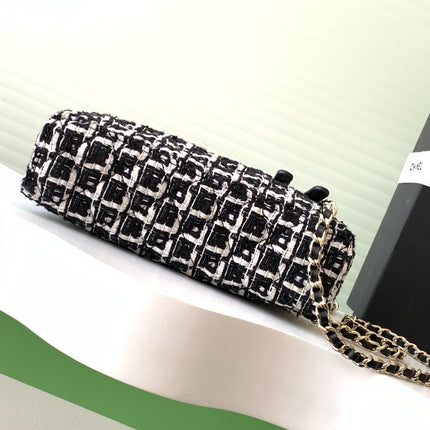 VANITY CASE 19 IN BLACK MIX WHITE QUILTED TWEED GOLD HARDWARE