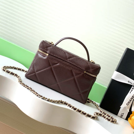 CHANEL 25S VANITY BAG 19.5 CM IN BURGUNDY BROWN LAMBSKIN