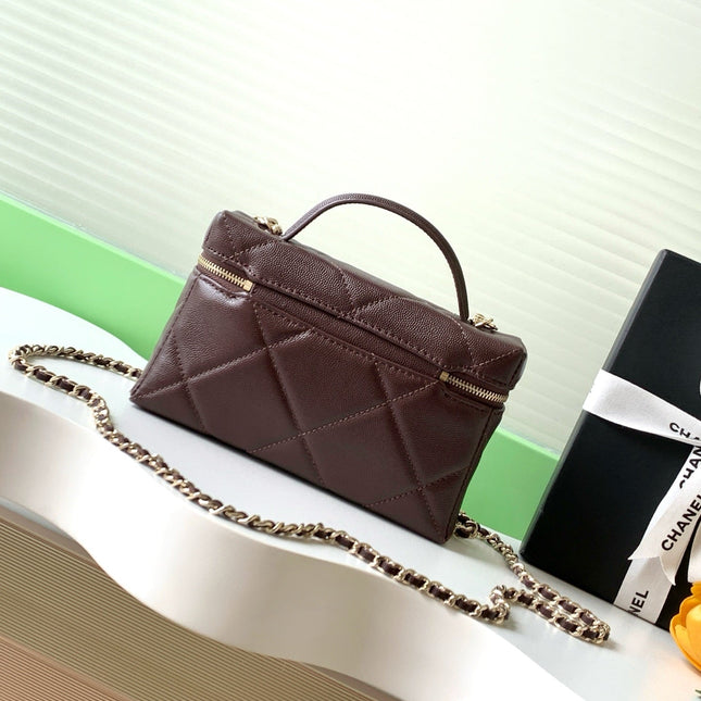 CHANEL 25S VANITY BAG 19.5 CM IN BURGUNDY BROWN LAMBSKIN