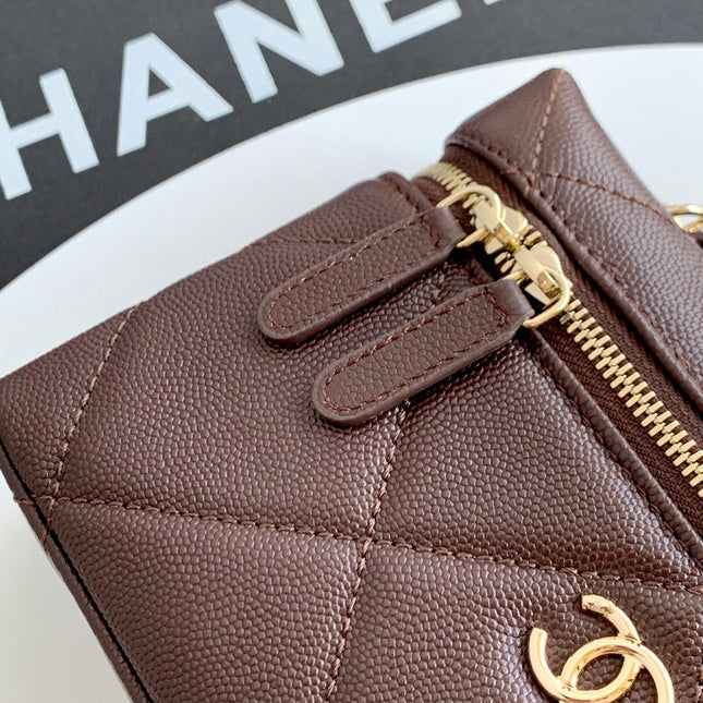 CHANEL 25S VANITY BAG 19.5 CM IN BURGUNDY BROWN LAMBSKIN