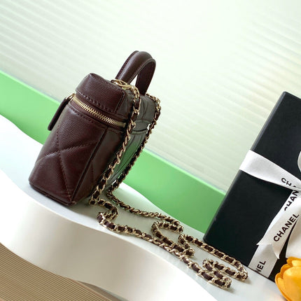 CHANEL 25S VANITY BAG 19.5 CM IN BURGUNDY BROWN LAMBSKIN