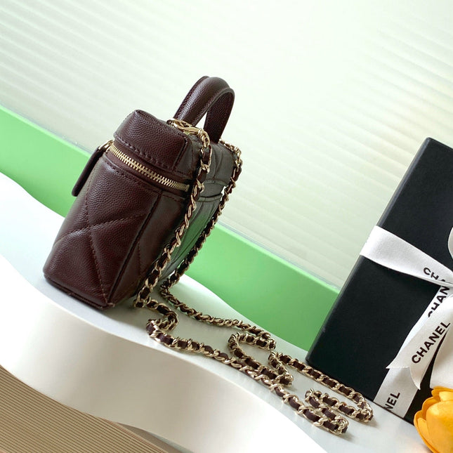 CHANEL 25S VANITY BAG 19.5 CM IN BURGUNDY BROWN LAMBSKIN
