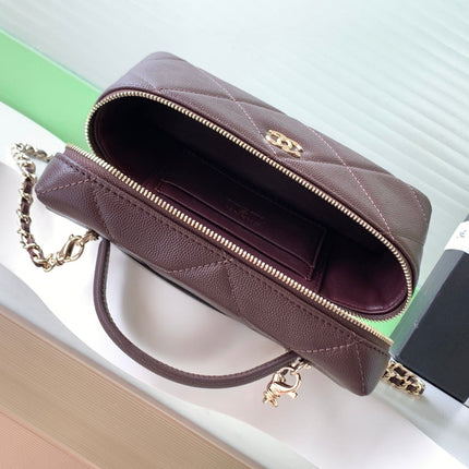 CHANEL 25S VANITY BAG 19.5 CM IN BURGUNDY BROWN LAMBSKIN