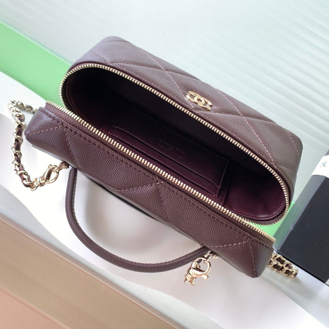 CHANEL 25S VANITY BAG 19.5 CM IN BURGUNDY BROWN LAMBSKIN