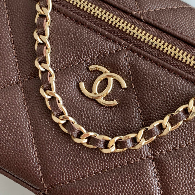 CHANEL 25S VANITY BAG 19.5 CM IN BURGUNDY BROWN LAMBSKIN