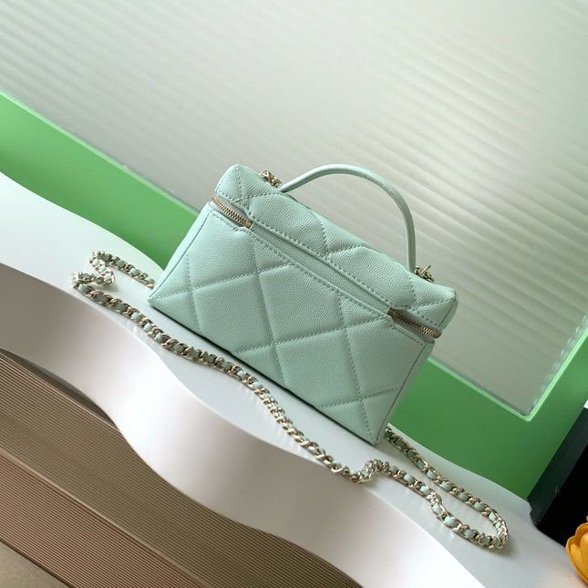 CHANEL 25S VANITY BAG 19.5 CM IN MINT GREEN LAMBSKIN