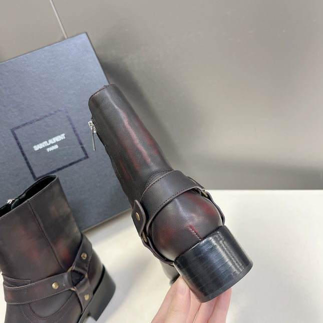 SL HARNESS BOOTS BLACK AND GARNET CALFSKIN