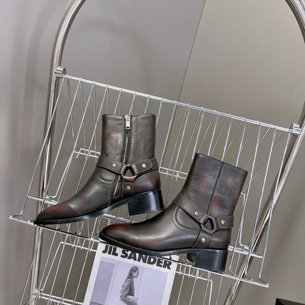 SL HARNESS BOOTS BLACK AND GARNET CALFSKIN