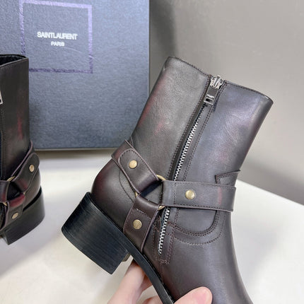 SL HARNESS BOOTS BLACK AND GARNET CALFSKIN