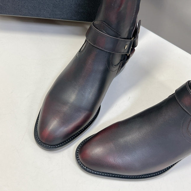 SL HARNESS BOOTS BLACK AND GARNET CALFSKIN