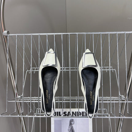 SL SQUARE BUCKLE SLINGBACK WHITE CALFSKIN
