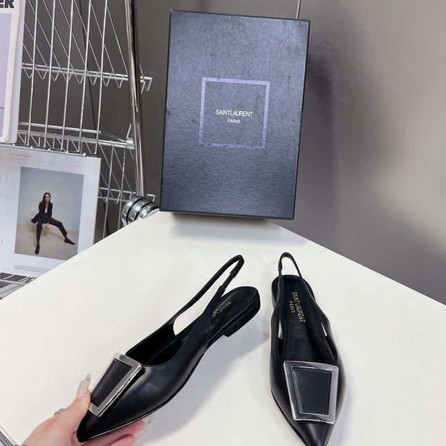 SL SQUARE BUCKLE SLINGBACK BLACK CALFSKIN