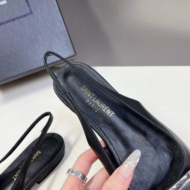 SL SQUARE BUCKLE SLINGBACK BLACK CALFSKIN