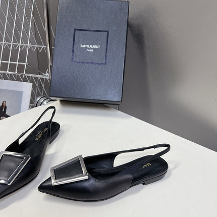 SL SQUARE BUCKLE SLINGBACK BLACK CALFSKIN
