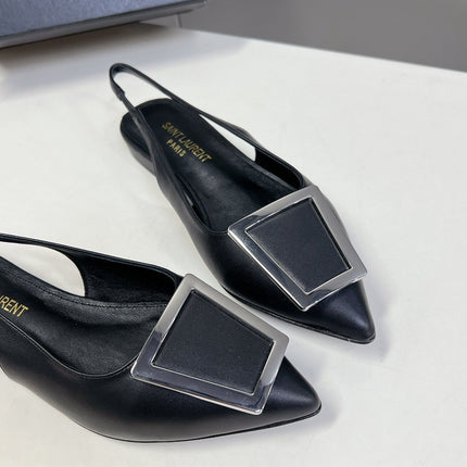 SL SQUARE BUCKLE SLINGBACK BLACK CALFSKIN