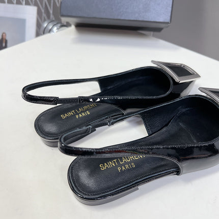 SL SQUARE BUCKLE SLINGBACK BLACK POLISHED CALFSKIN